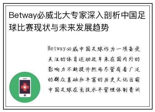 Betway必威北大专家深入剖析中国足球比赛现状与未来发展趋势