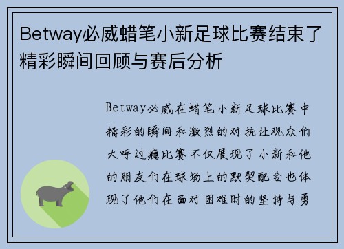 Betway必威蜡笔小新足球比赛结束了精彩瞬间回顾与赛后分析